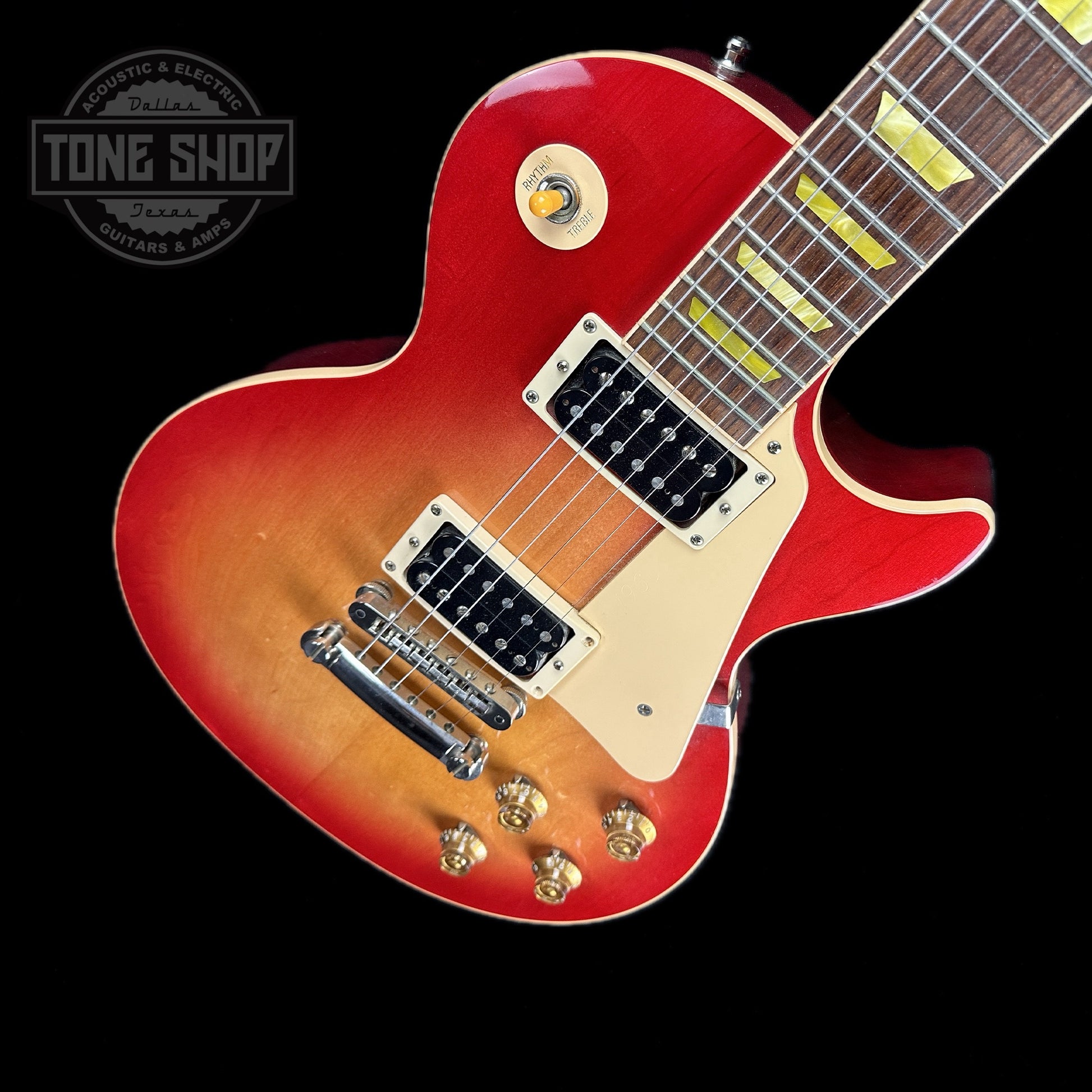Front angle of Used Gibson Les Paul Classic Cherry Burst.