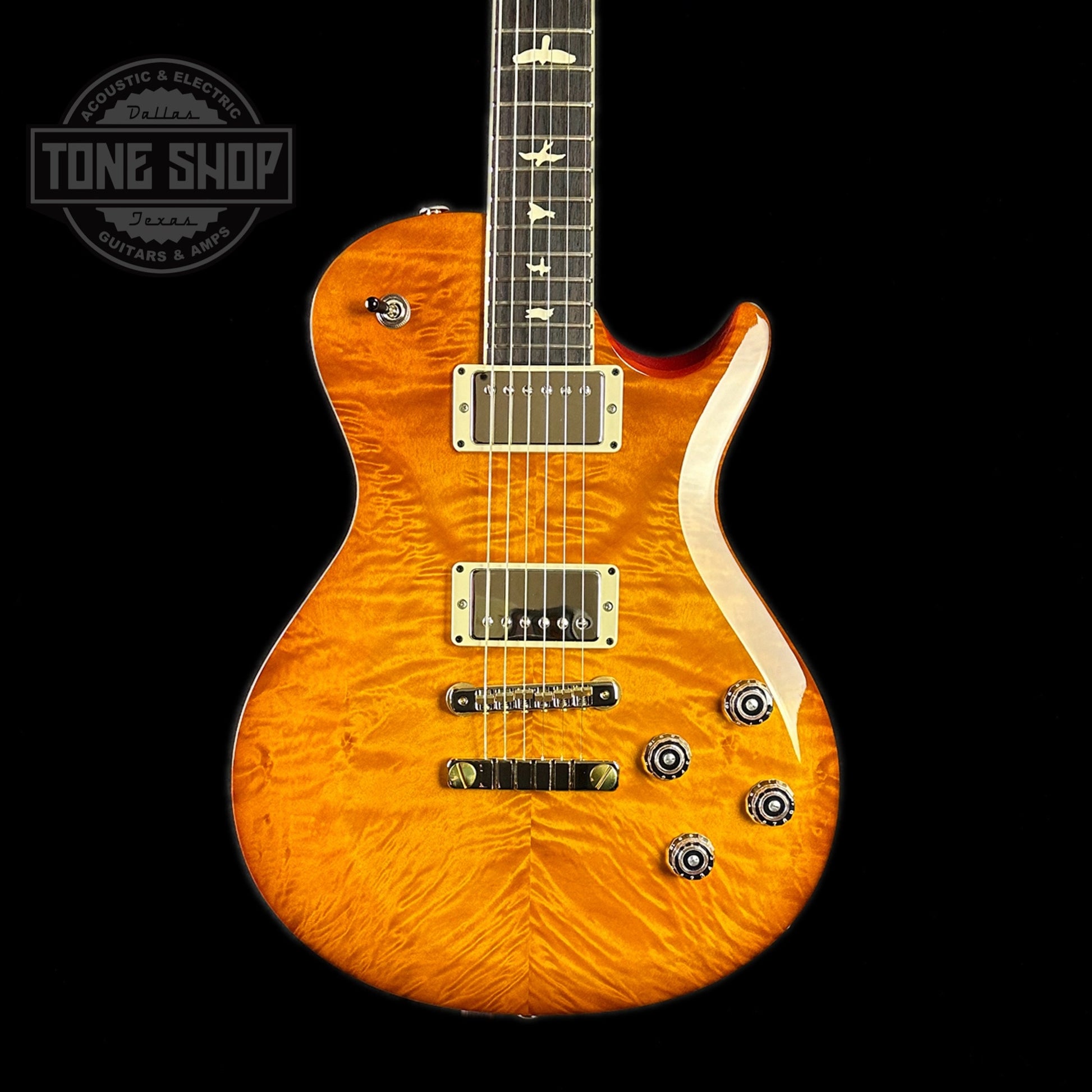 Front of body of PRS Paul Reed Smith S2 McCarty 594 Singlecut Quilt McCarty Sunburst.