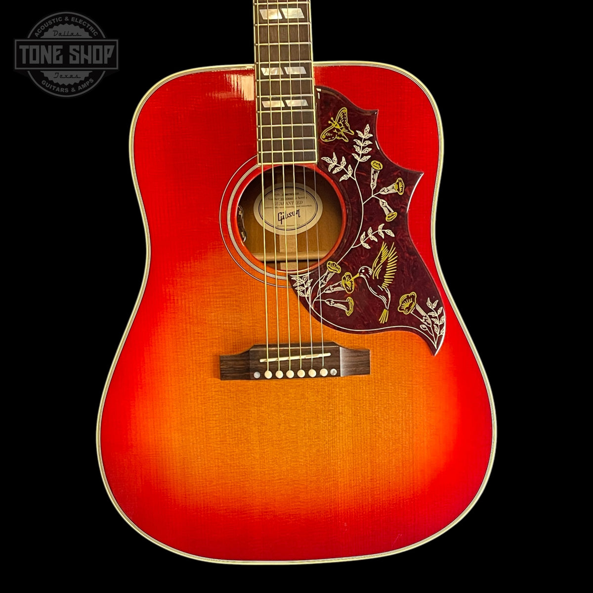 Front of Used 2020 Gibson Hummingbird Standard Heritage Cherry Burst.