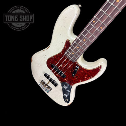 Front angle of Used Fender Custom Shop LTD '60s Jazz Bass Olympic White Relic Aged.