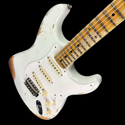 Front angle of Fender Custom Shop Limited Edition '56 Strat Heavy Relic India Ivory.