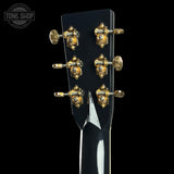 Back of headstock of Martin Custom Shop 45 Style OM Tree of Life Black.