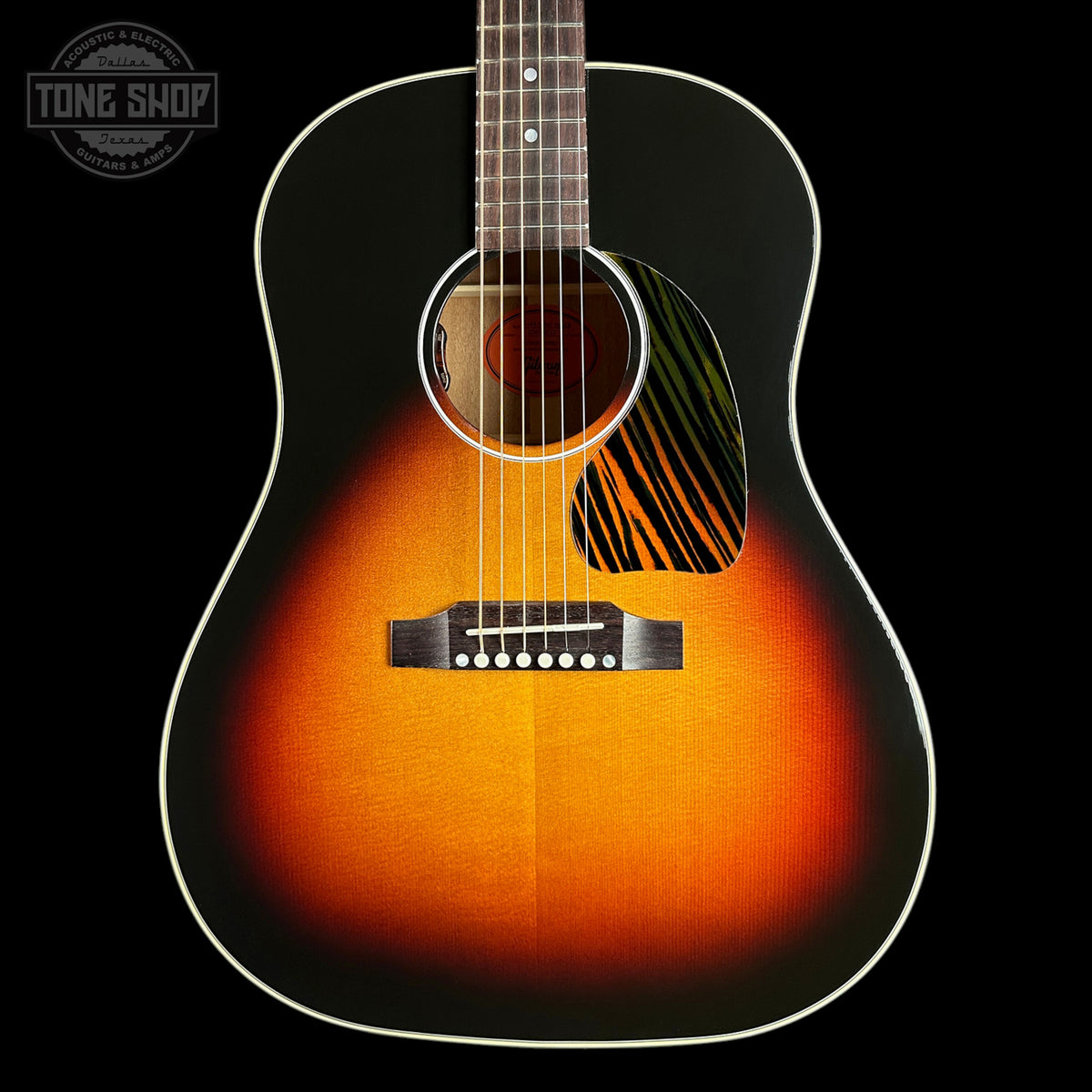 Front of Gibson Custom Made 2 Measure J-45 Standard Long Scale Vintage Sunburst.