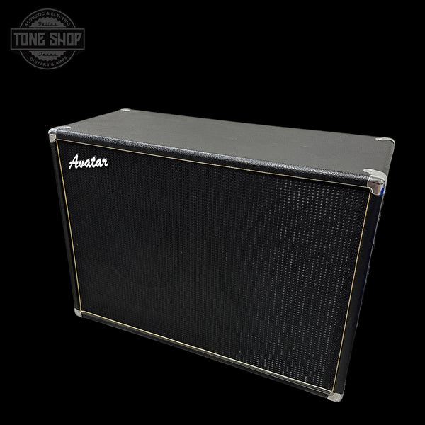 Guitar amplifier cabinet with 'Avatar' branding on a black background