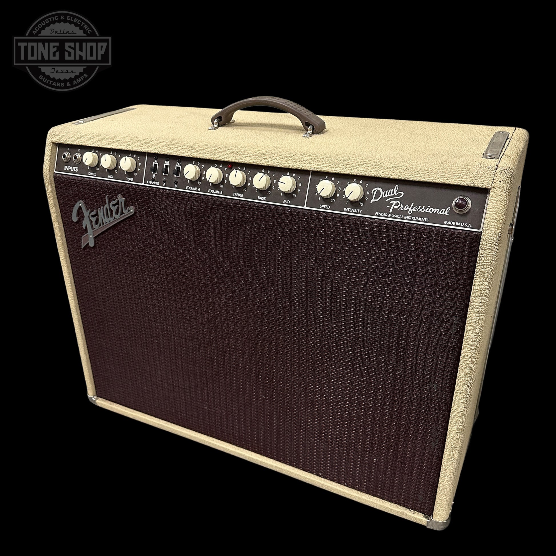 Front angle of Used Fender Dual Professional 2x12 Combo.