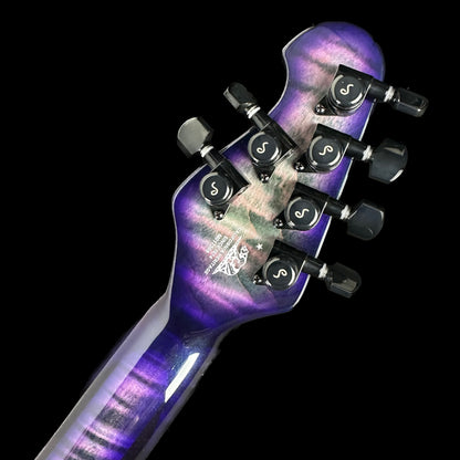 Back if hesdstock of Ernie Ball MusicMan Majesty 6 Limited Crystal Amethyst.
