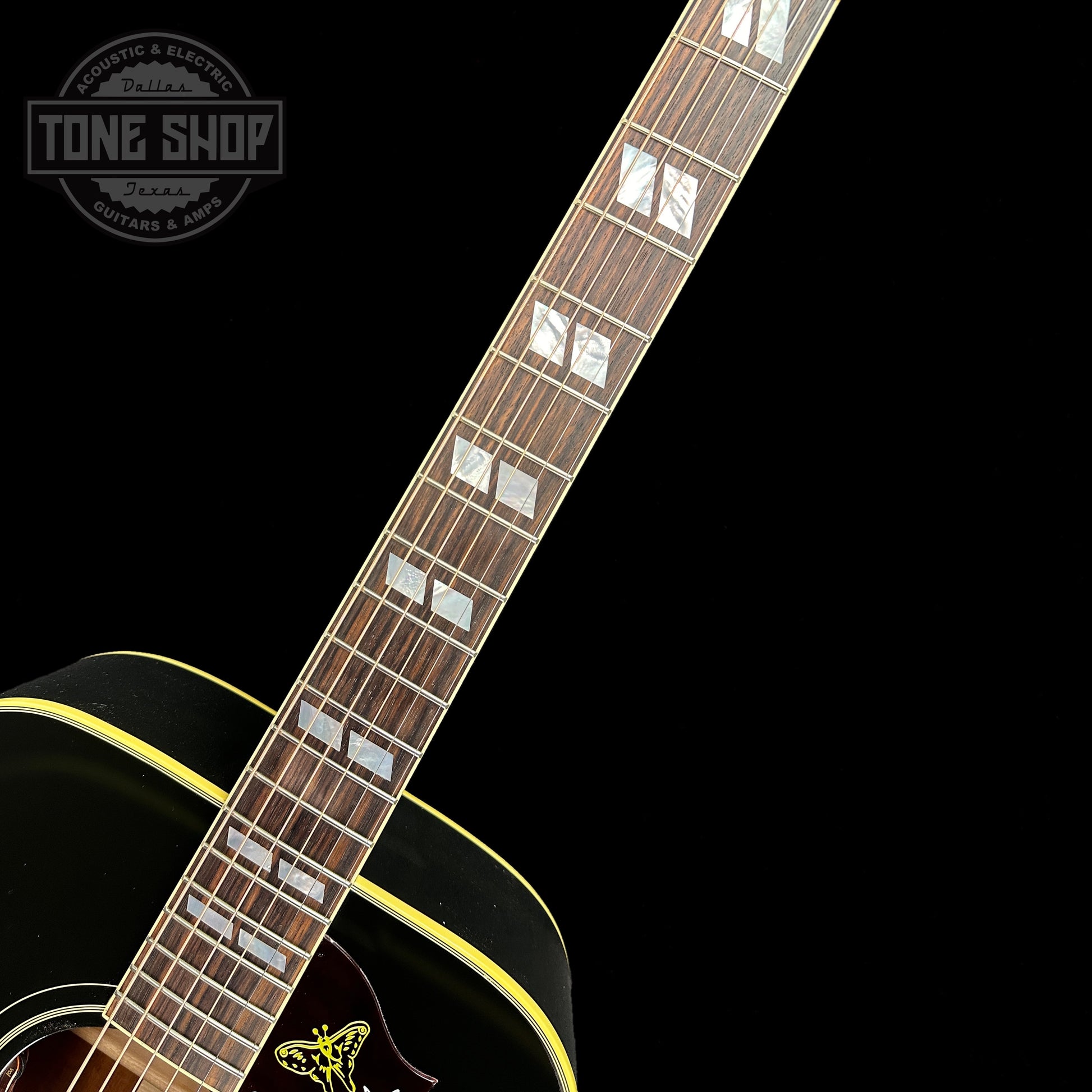 Fretboard of Gibson Custom Shop M2M Hummingbird Original Ebony Gold HW.