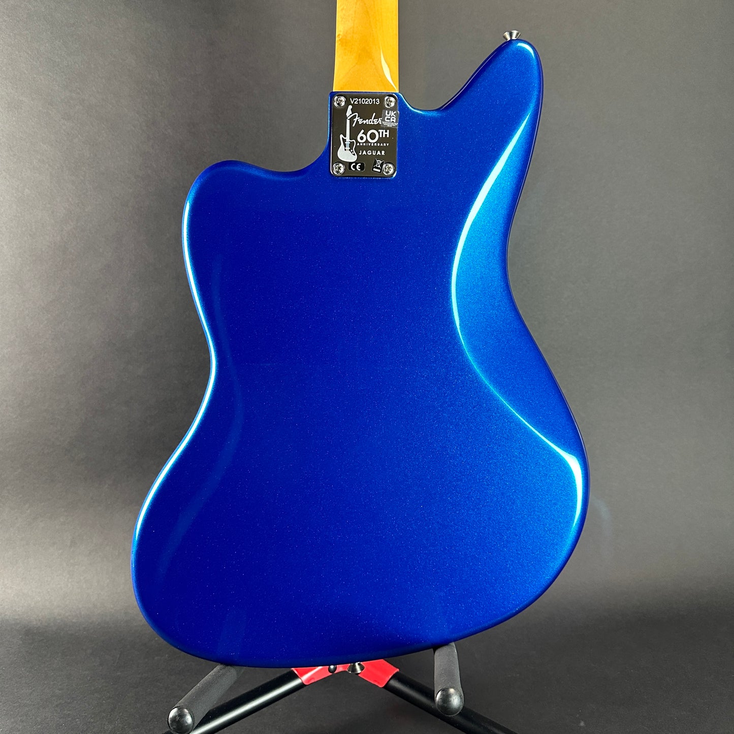 Back of Used Fender 60th Anniversary Jaguar Mystic Lake Placid Blue.