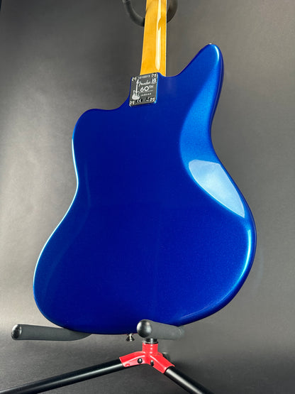 Back angle of Used Fender 60th Anniversary Jaguar Mystic Lake Placid Blue.