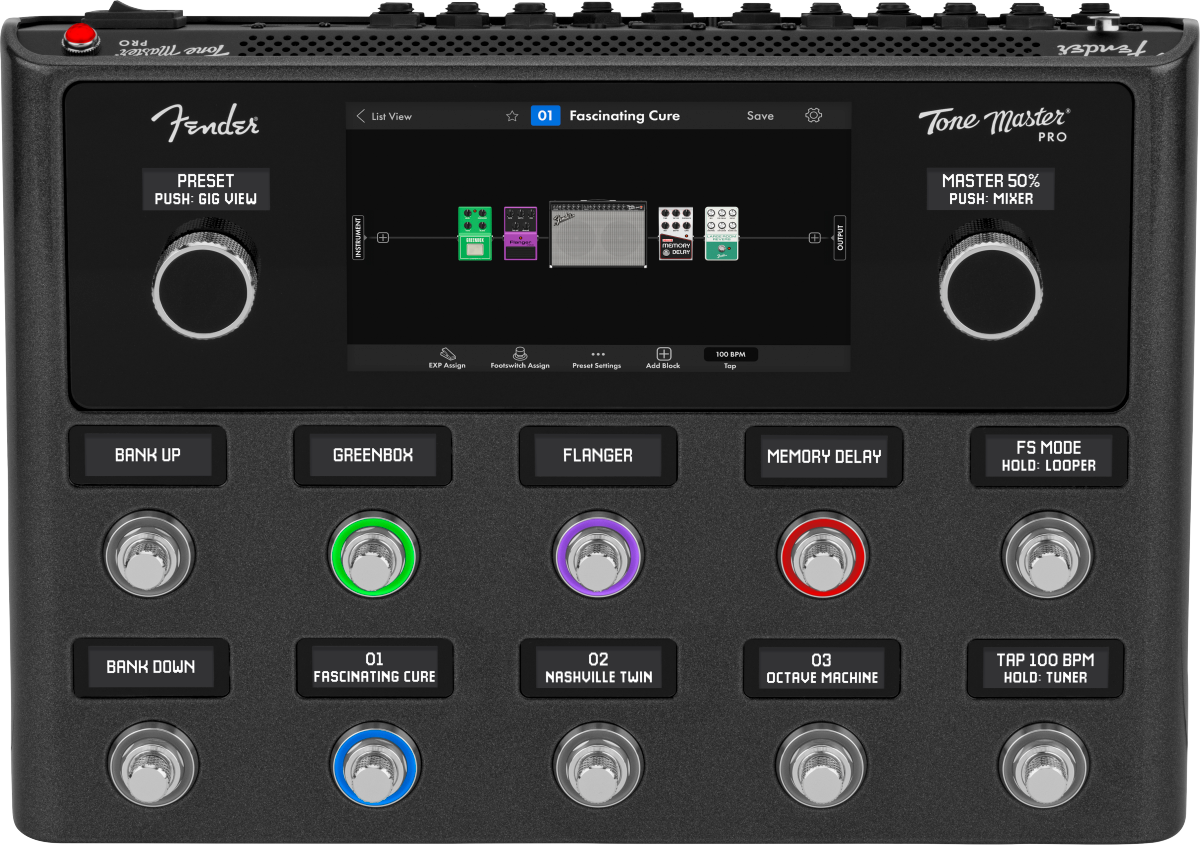 Top down of Fender Tone Master Pro Multi-Effects Guitar Workstation.