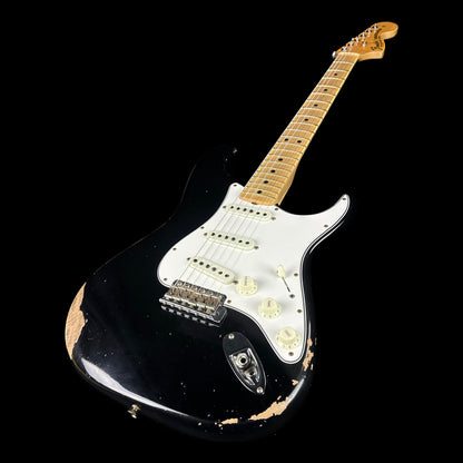 Front angle of Fender Custom Shop Limited Edition 1968 Stratocaster Relic Aged Black.