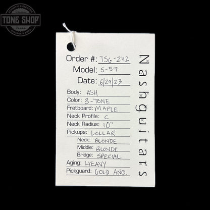 Spec sheet for Used Nash S-57 3 Tone Sunburst Heavy Aging.