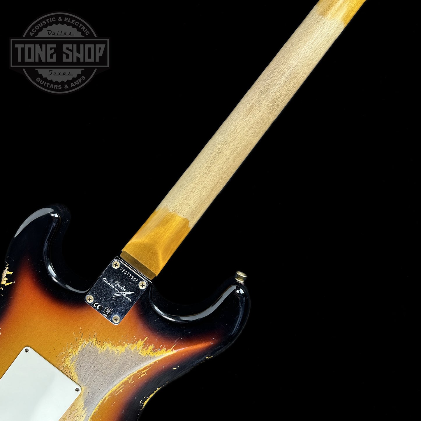 Back of neck of Fender Custom Shop 2023 Collection 60 Strat Heavy Relic Faded Aged 3 Color Sunburst.