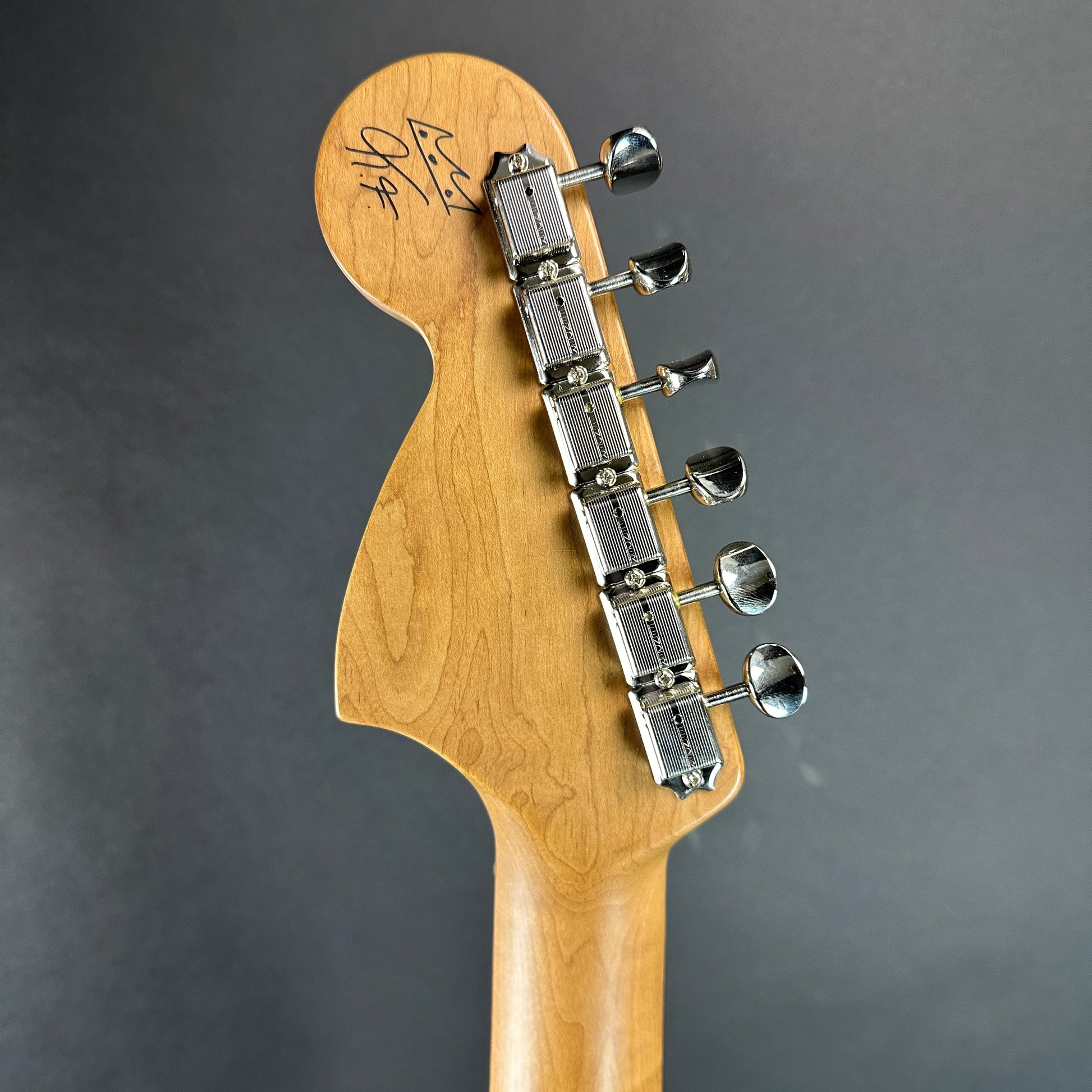 Back of headstock of Used Fender Kingfish Telecaster Deluxe Mississippi Night.