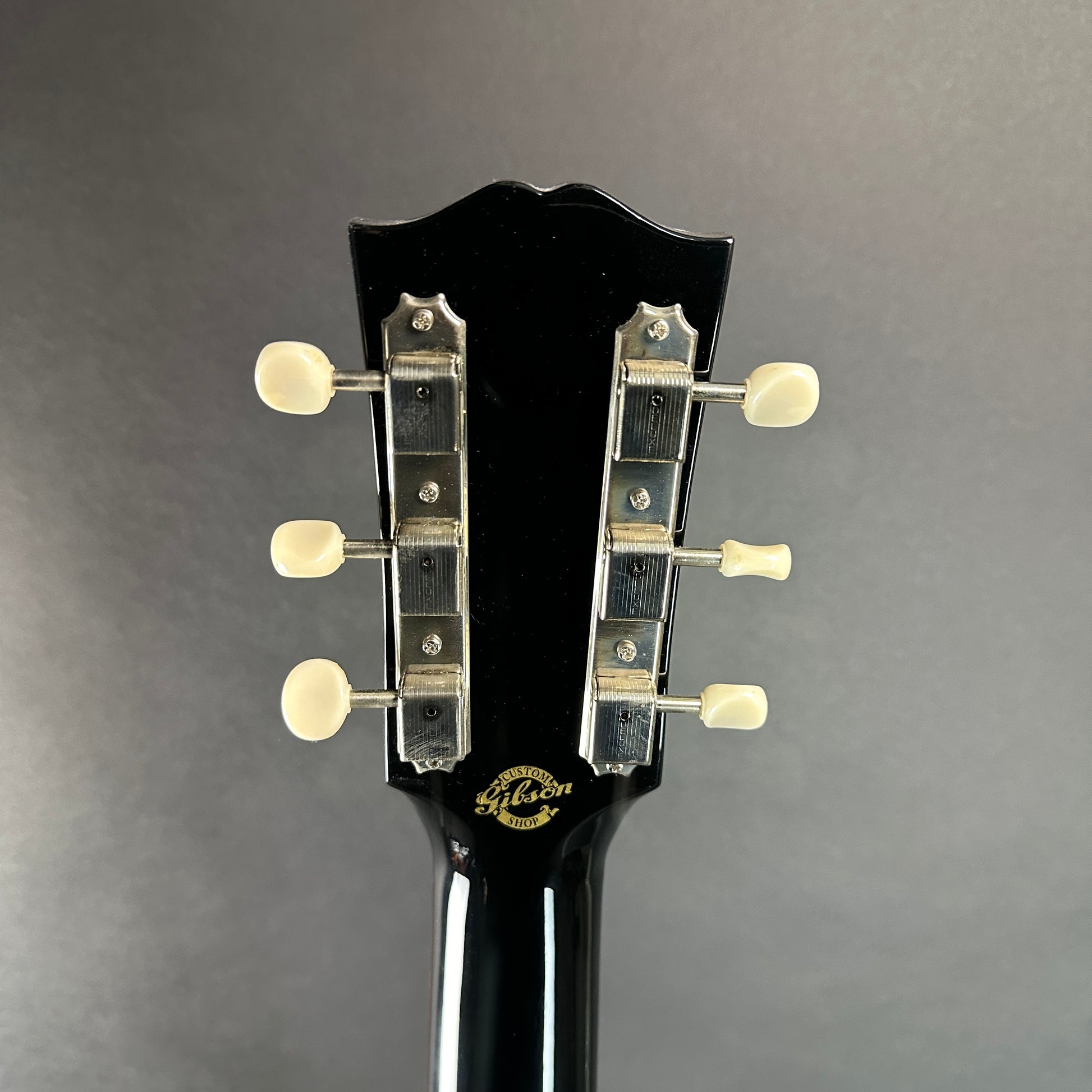 Back of headstock of Used 2010 Gibson 60s J-45 Original Ebony Adi Top.