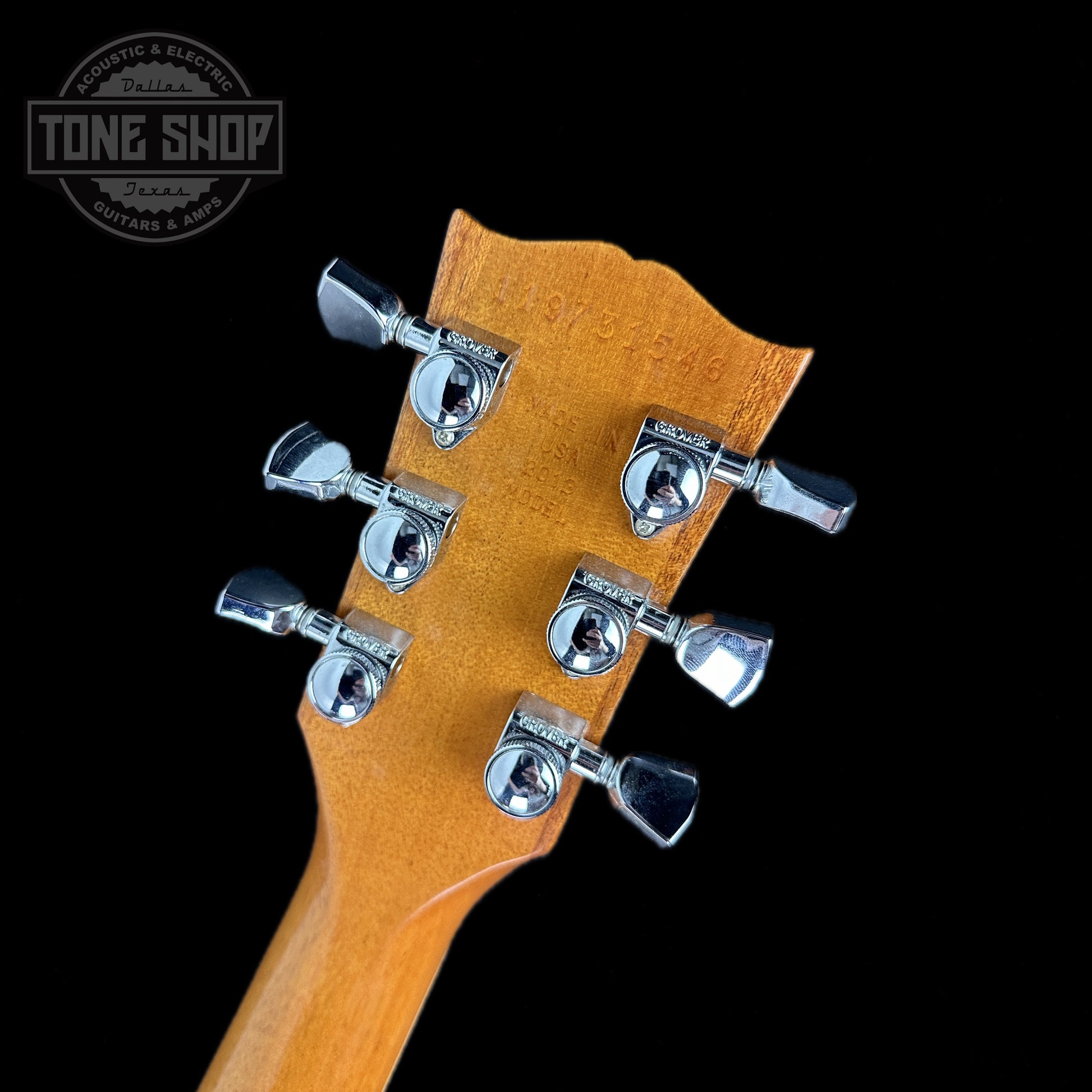 Back of headstock of Used Gibson Traditional Pro II Les Paul Gold.