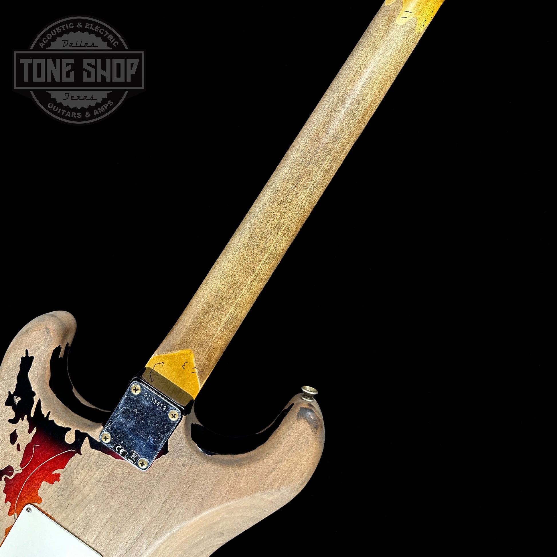Back of neck of Fender Rory Gallagher Signature Stratocaster Relic Rosewood Fingerboard 3-Color Sunburst.