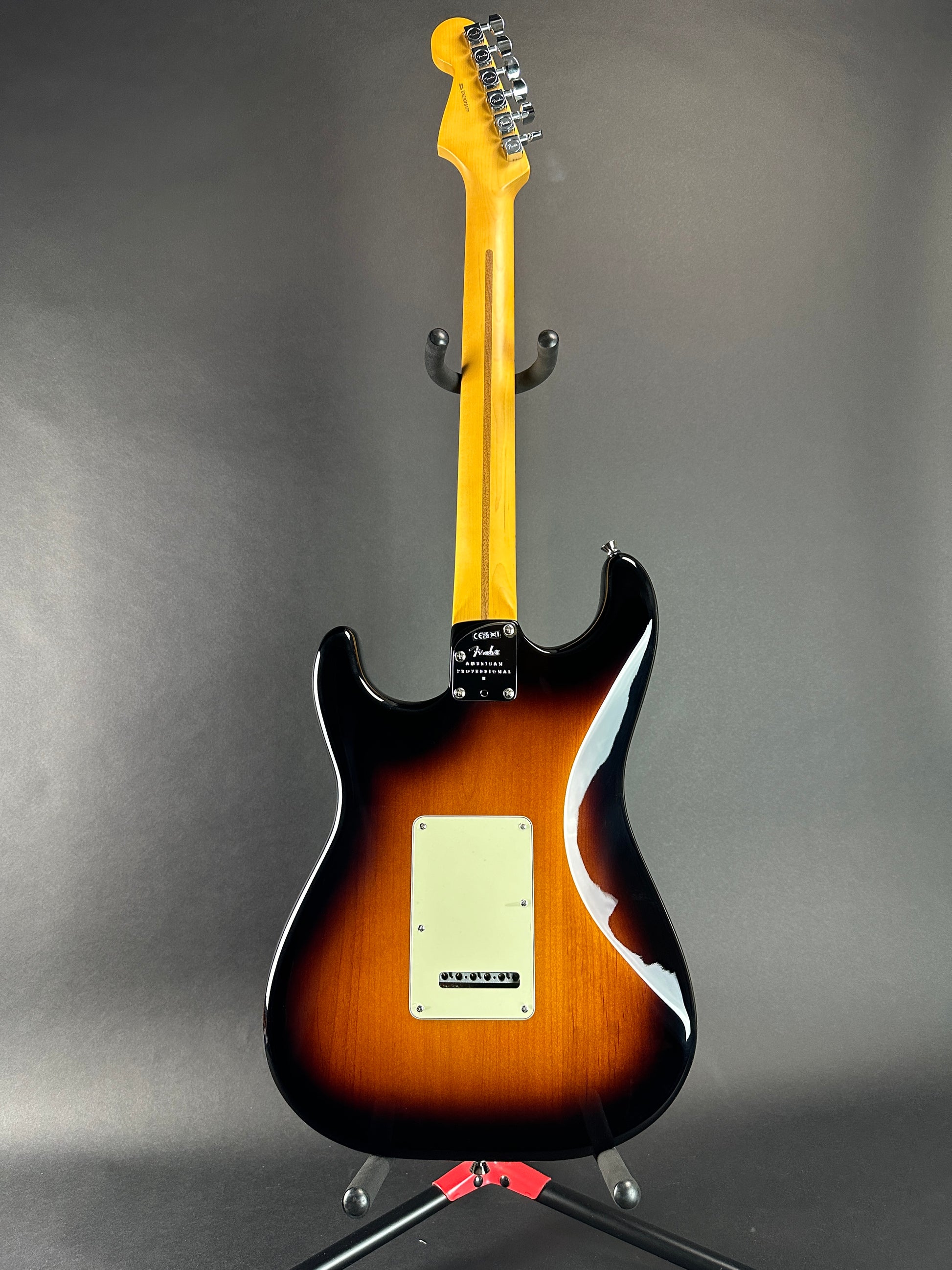 Full back of Used 2023 Fender American Pro II Stratocaster Maple 2 Tone Sunburst.