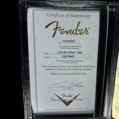 Certificate of authenticity for Fender Custom Shop Limited Edition '69 Strat Journeyman Relic Aged Black.