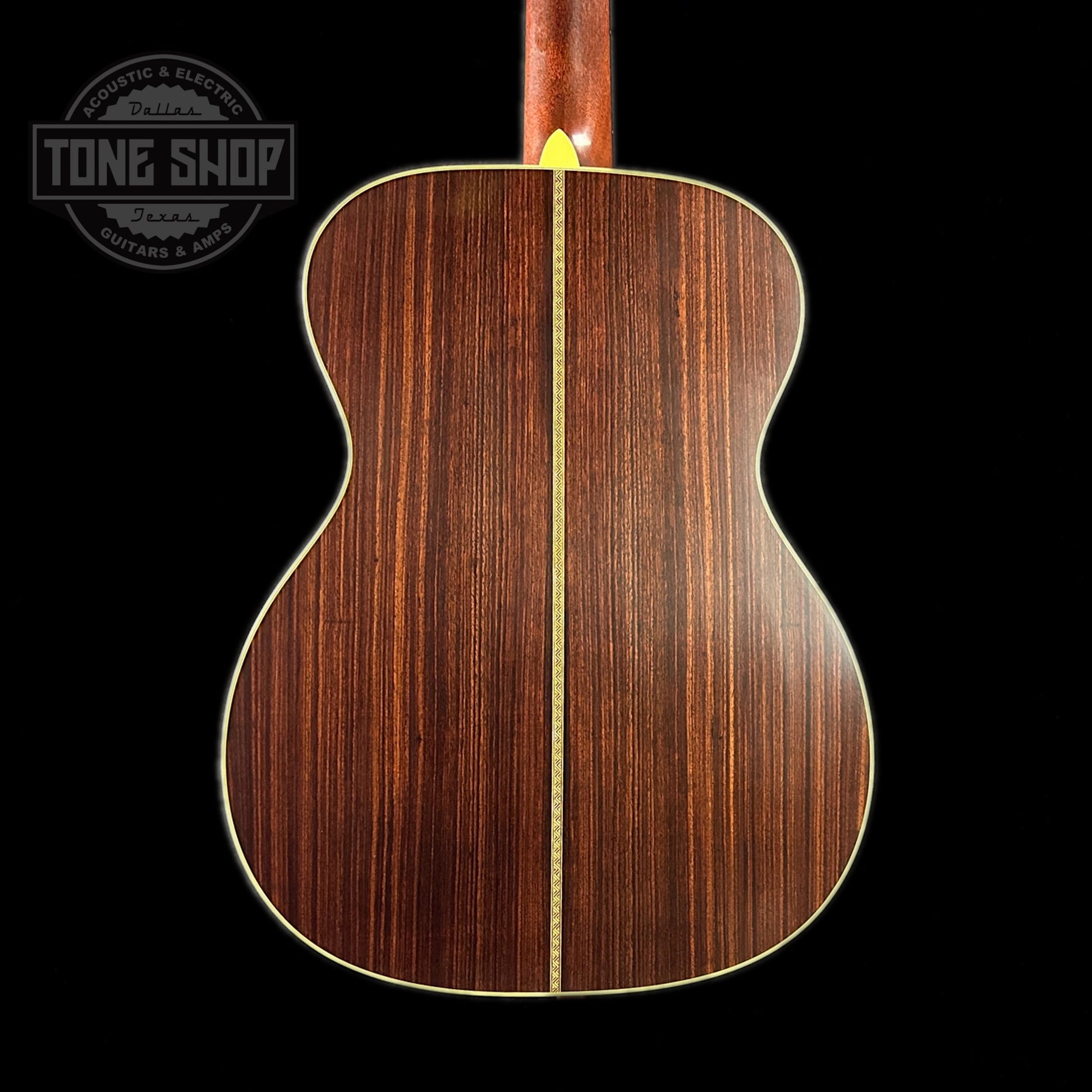 Back of body of Martin Custom Shop 000-28 Authentic 1937 Vintage Low Gloss w/Stage 1 Aging w/Ambertone Burst.