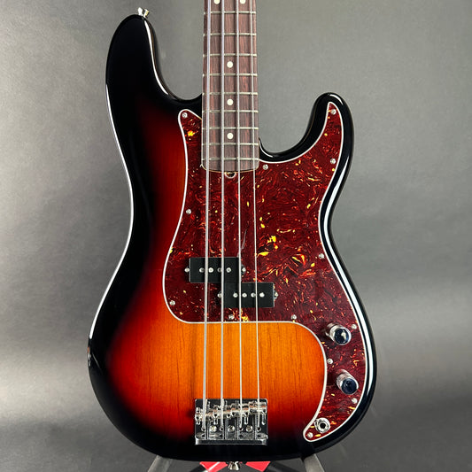 Front of Used Fender American Professional II P Bass RW 3 Tone Sunburst.