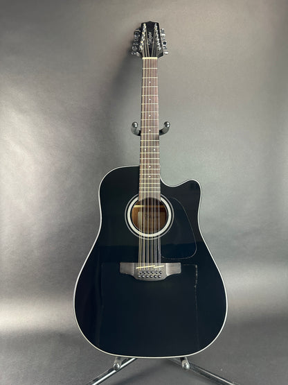 Full front of Used Takamine GD30CE-12 Black.