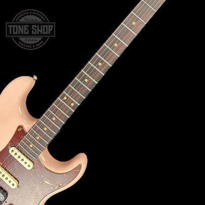 Fretboard of Fender Custom Shop 69 Stratocaster Relic HSS Shell Pink Reverse Headstock.