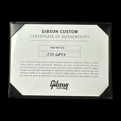 Certificate of authenticity for Used Gibson Custom Shop Keb Mo 3.