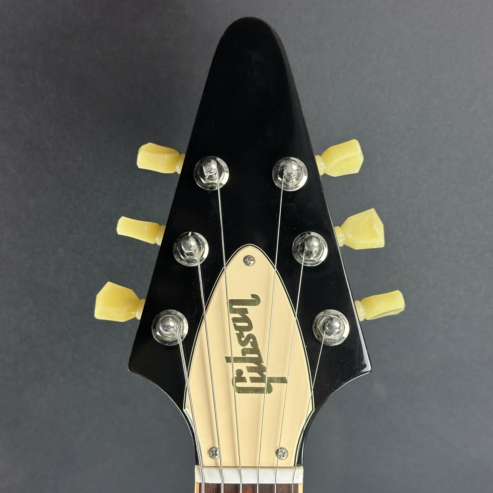 Front of headstock of Used Gibson Grace Potter Flying V.