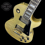 Front angle of on Custom Shop M2M Les Paul Custom Antique Silver Murphy Lab Light Aged GH.
