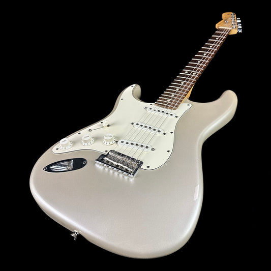 Front angle of Used 2010 Fender American Standard Strat Left Hand Blizzard Pearl.
