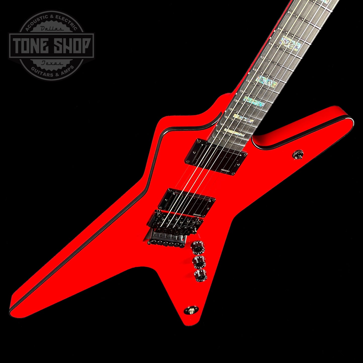 Front angle of Dean USA Custom Shop ML Floyd Classic Red.