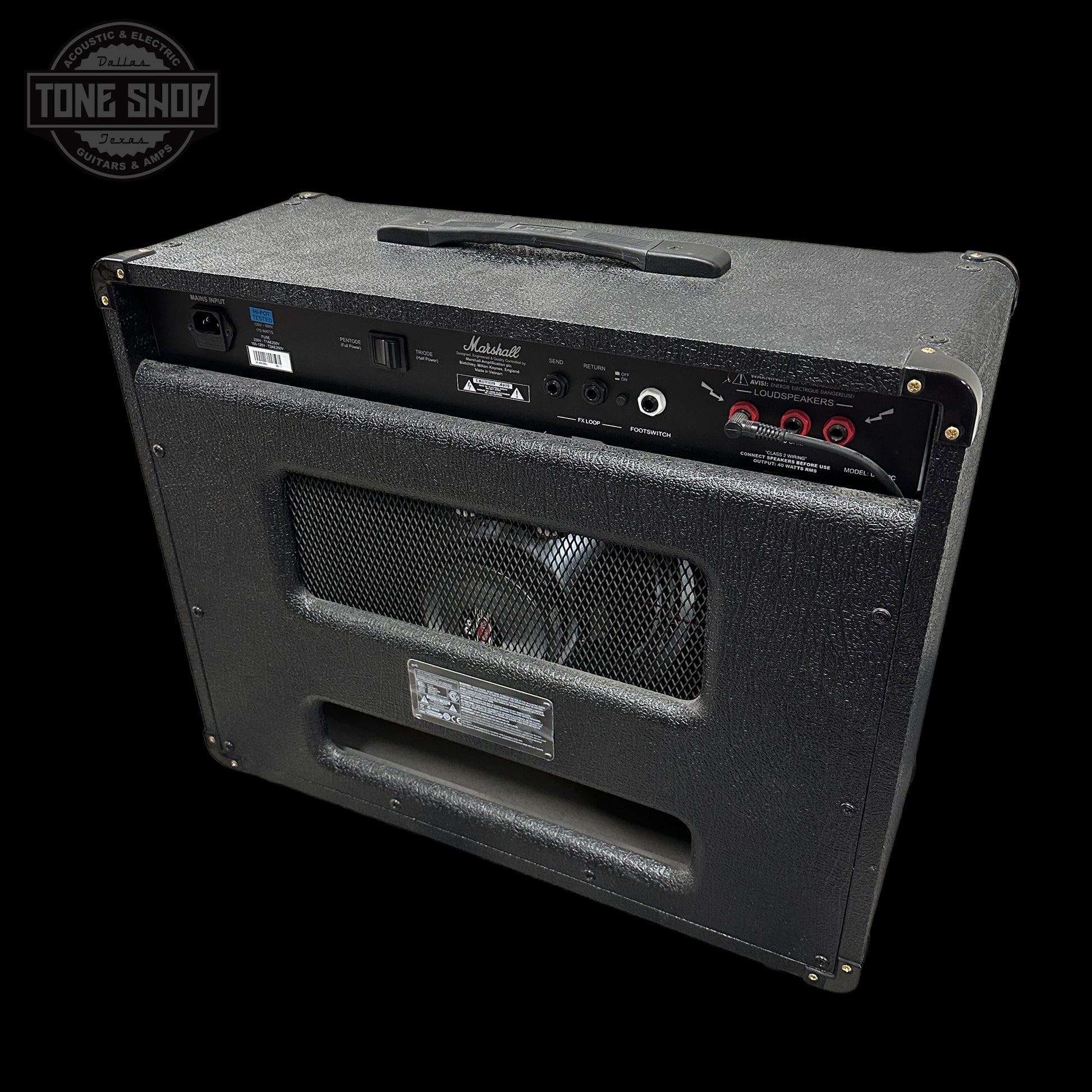 Marshall amplifier on a black background with 'Tone Shop' logo.