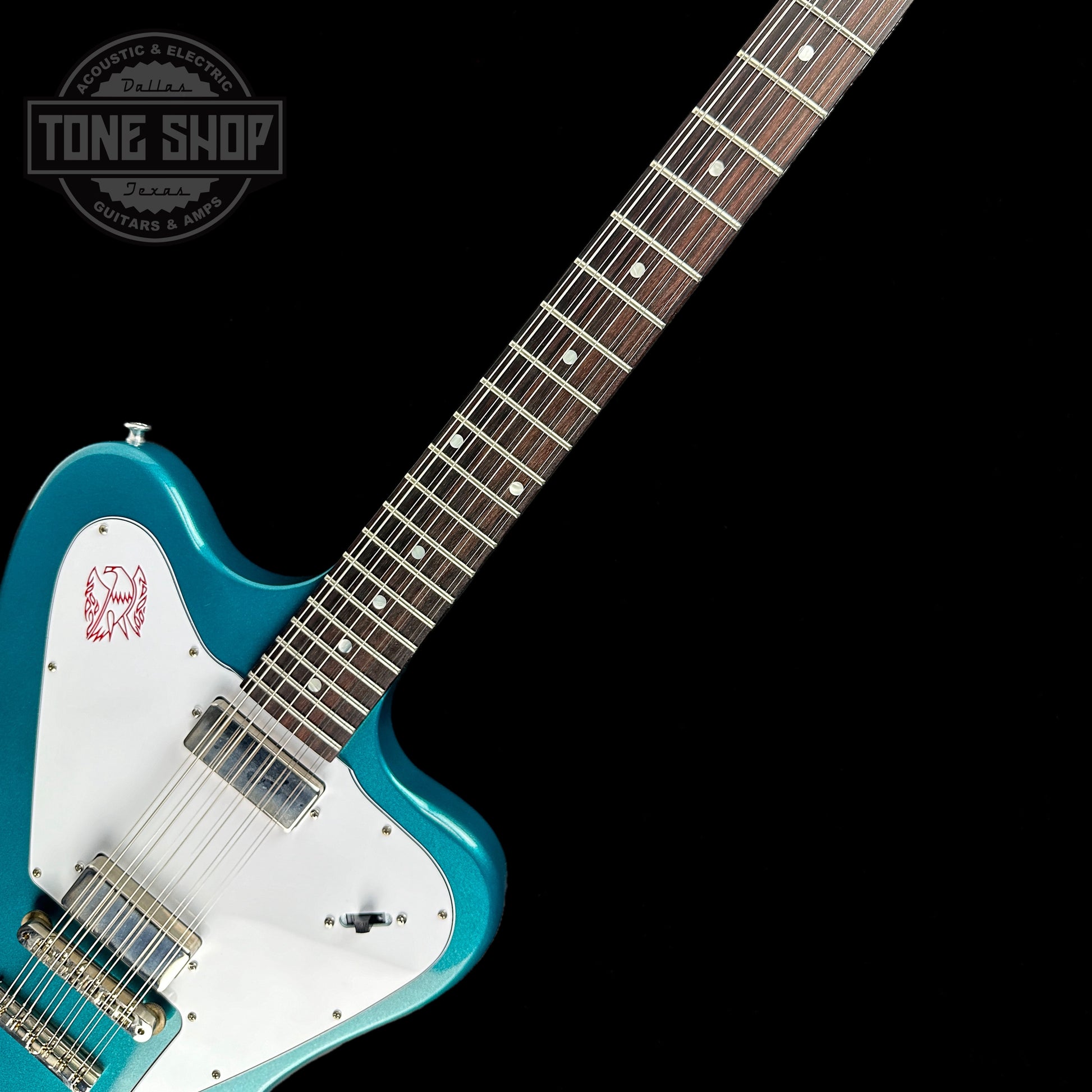 Fretboard of Gibson Custom Shop 1965 Non-Reverse Firebird V 12-String Reissue Aqua Mist.