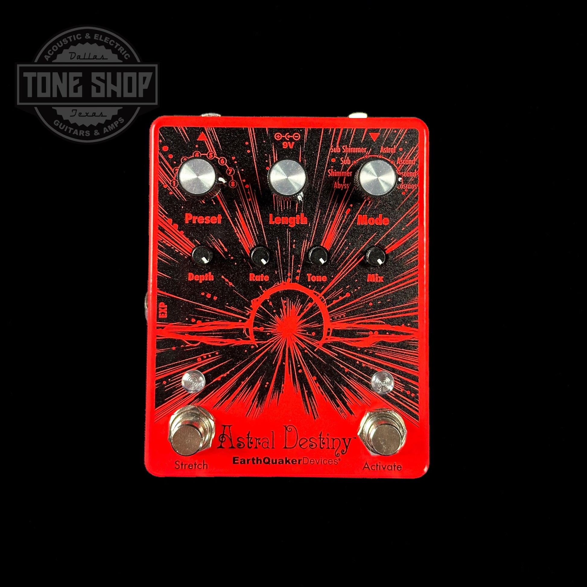 Top of EarthQuaker Devices Astral Destiny Tone Shop Custom Candy Apple Red.