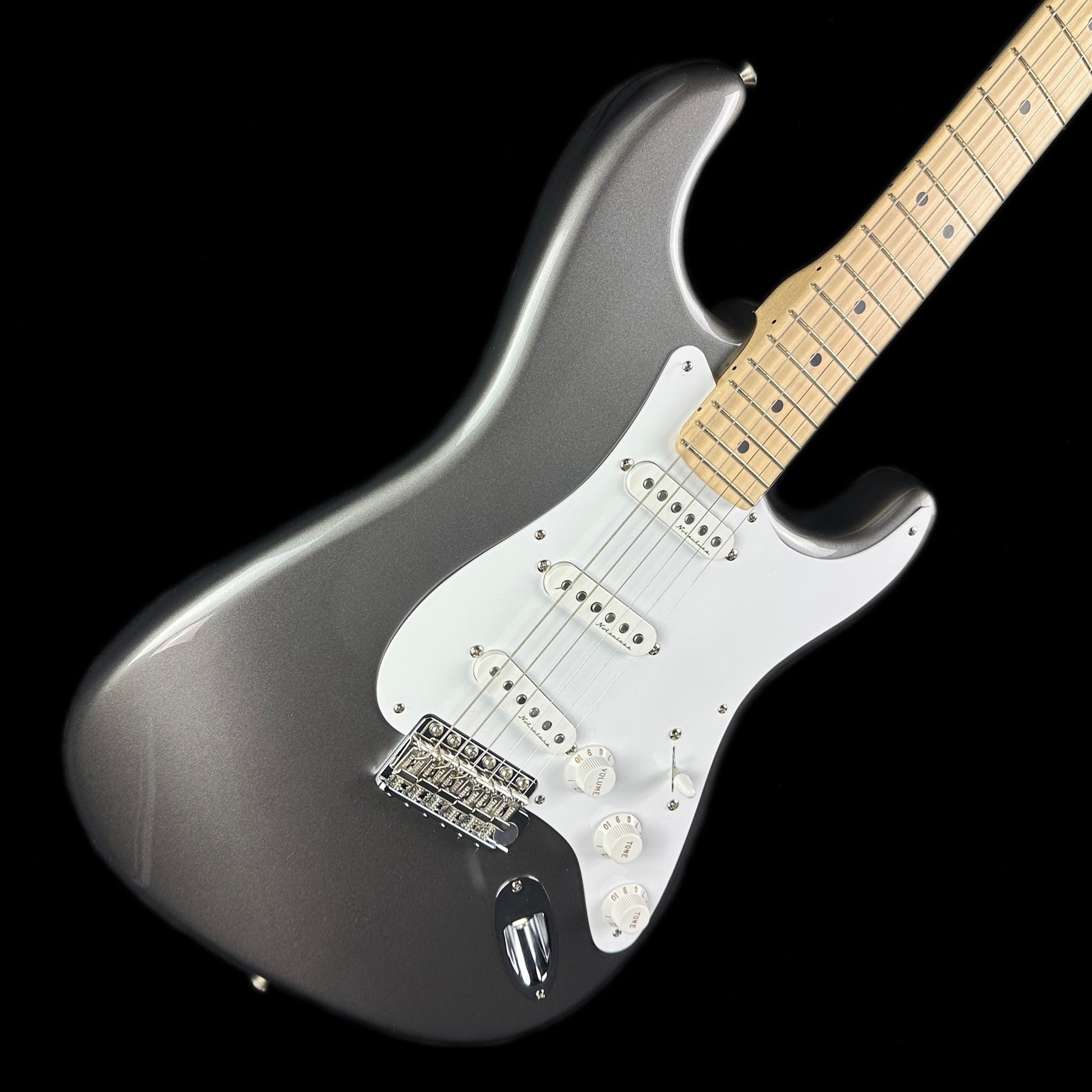 Front angle of Used 2016 Fender Eric Clapton Stratocaster Pewter.
