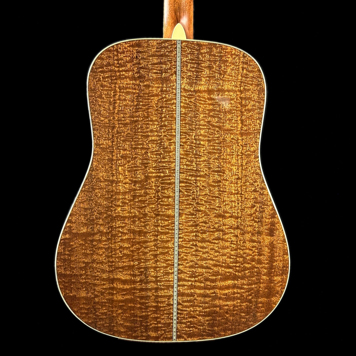Back of body of Martin Custom Shop 28 Style Dread Adirondack/Quilted Sapele.