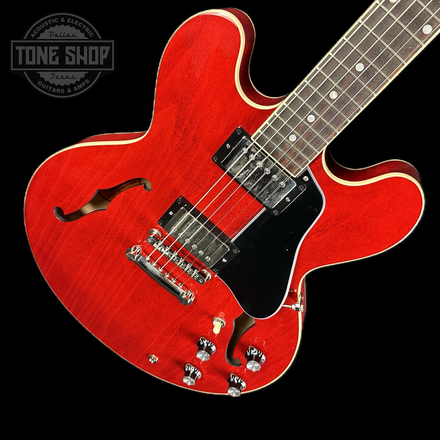 Front angle of Used Gibson ES-335 Dot Cherry.