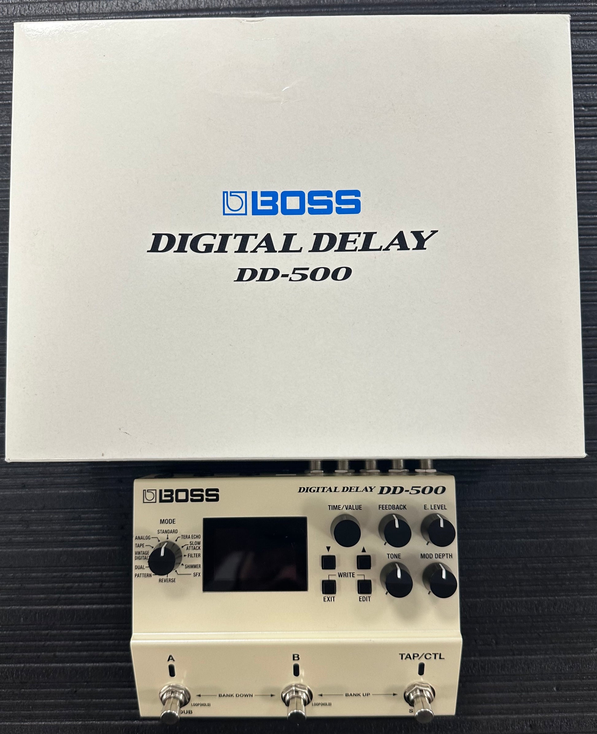 Top with box of Boss DD-500 Digital Delay TSS4052