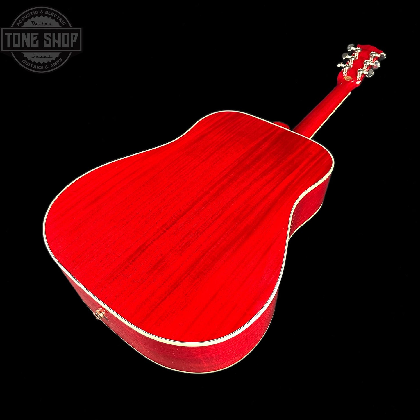 Back angle of Gibson Custom Shop M2M Hummingbird Standard Cherry.