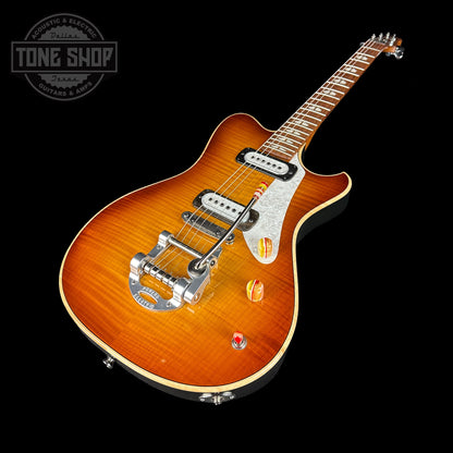 Front angle of Powers Electric A-Type Select Maple Sweet Tea Orange PF42 Pearl Ebony Warm.