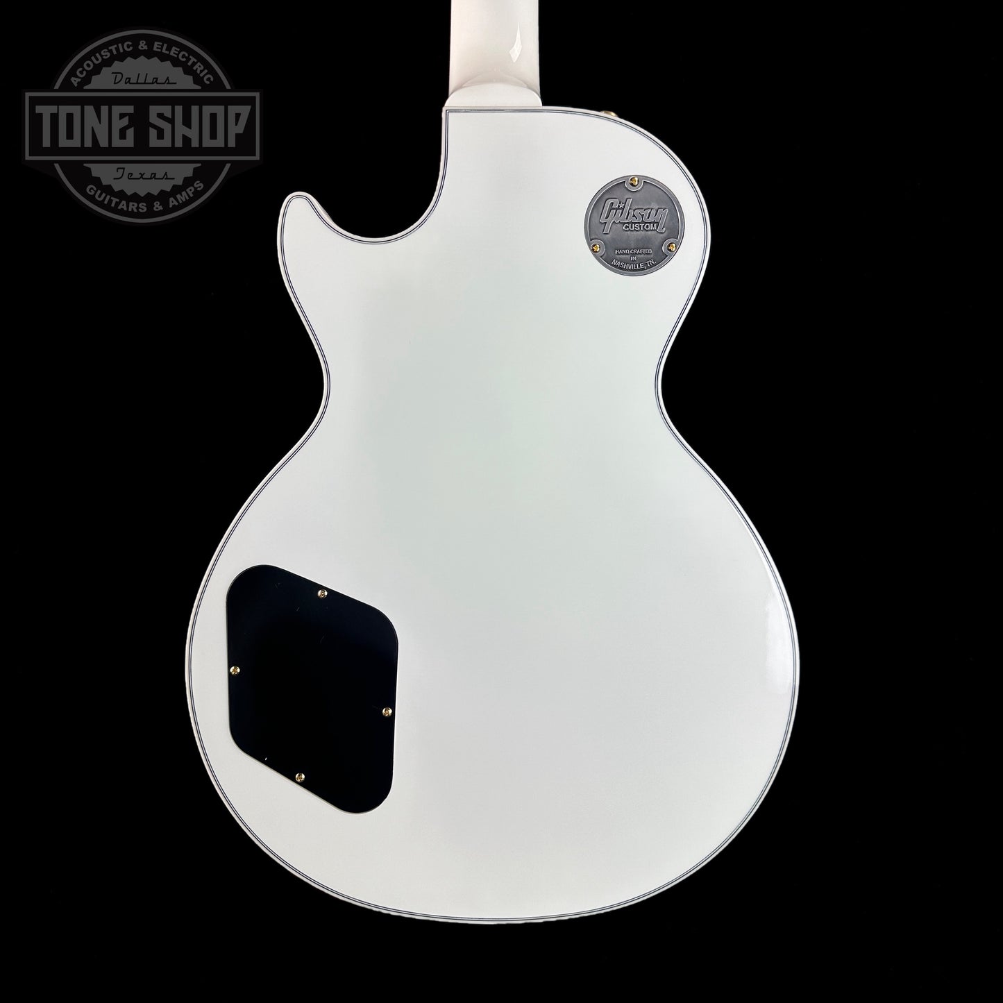 Back of body of Gibson Custom Shop Les Paul Custom Alpine White w/ Ebony Fingerboard Gloss.