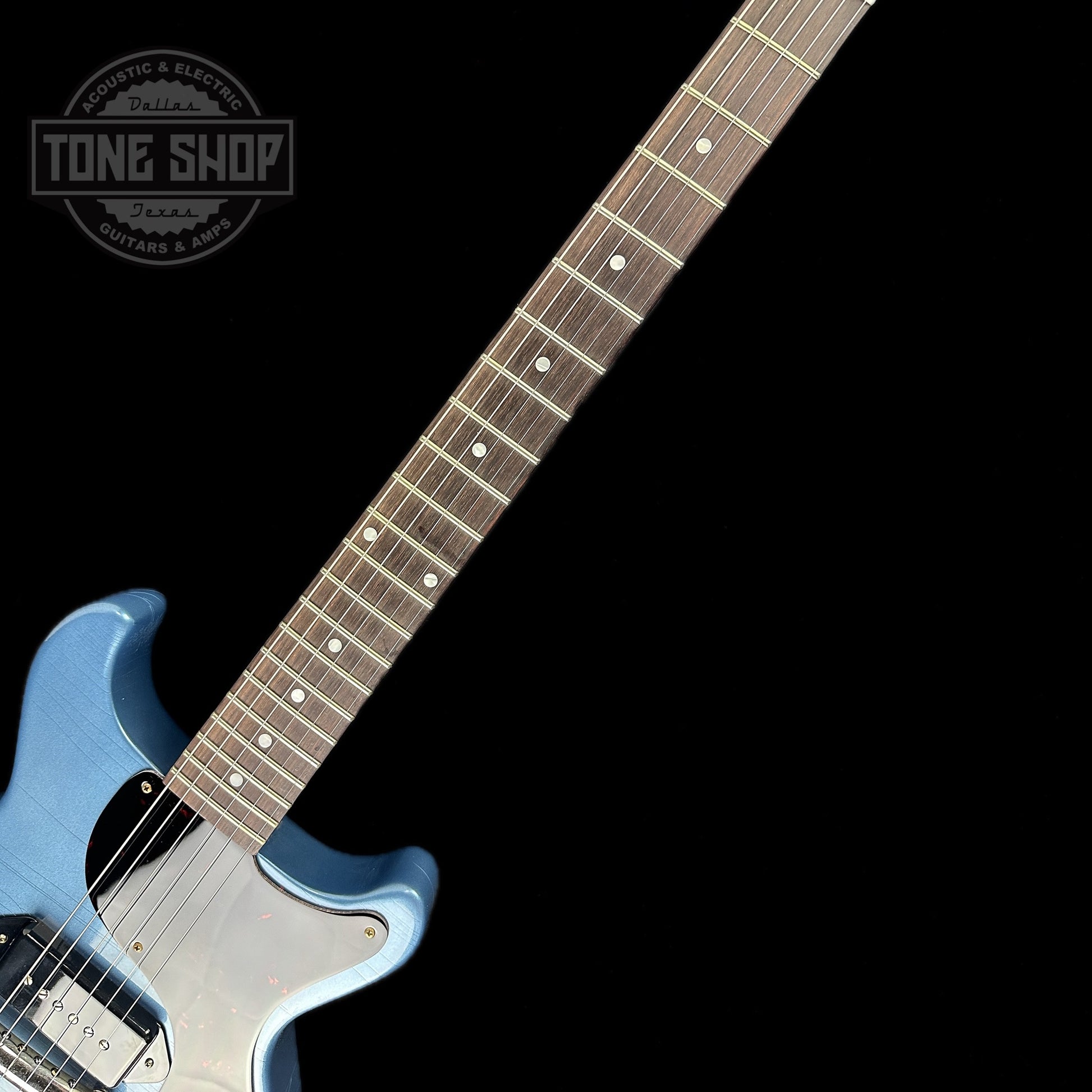 Fretboard of Gibson Custom Shop M2M 1958 Les Paul Junior Double Cut Ultra Light Aged Pelham Blue.