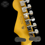 Back of headstock of Used Fender American Professional II Stratocaster Dark Knight.