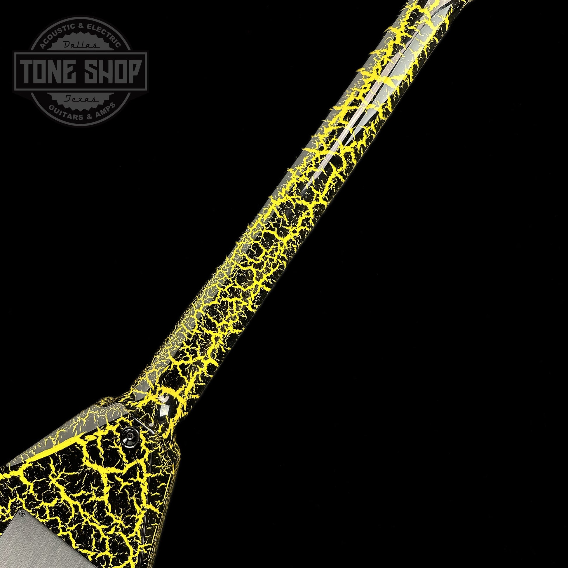 Back of neck of Jackson Custom Shop Limited Edition Randy Rhoads Nos Black With Yellow Crackle.