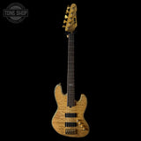 Full frontal of Used ESP LTD Deluxe J-1005 5-String Bass Quilted Natural.