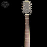 Headstock of Used 2023 Gretsch G6119T-62 Tennesee Rose Vintage Select Dark Cherry.