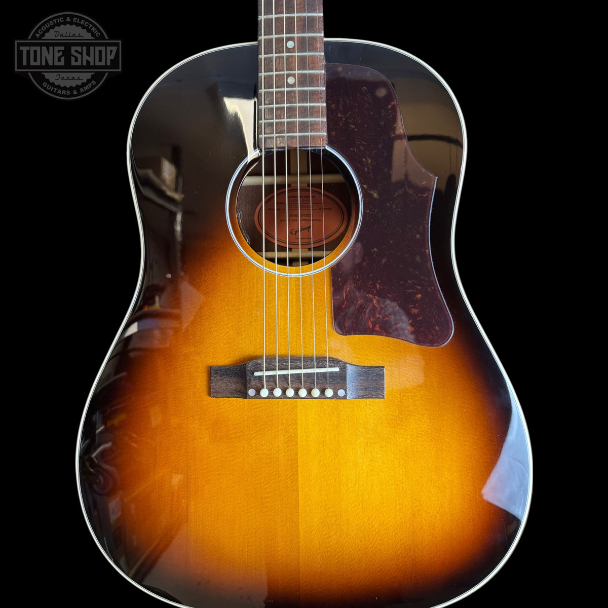 Front of Used Epiphone Slash Signature J-45 November Burst.
