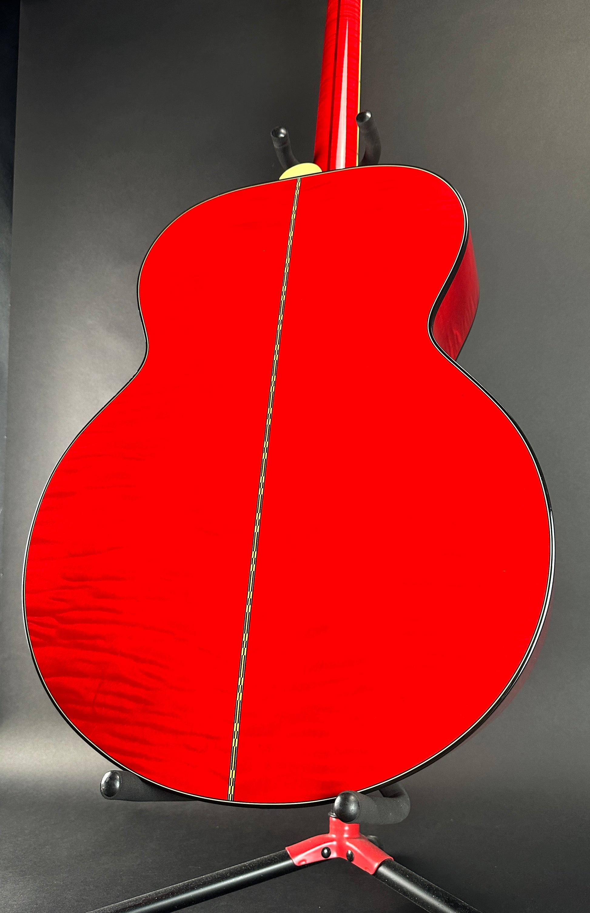 Back angle of Used 2021 Gibson Orianthi SJ-200 Trans Red.