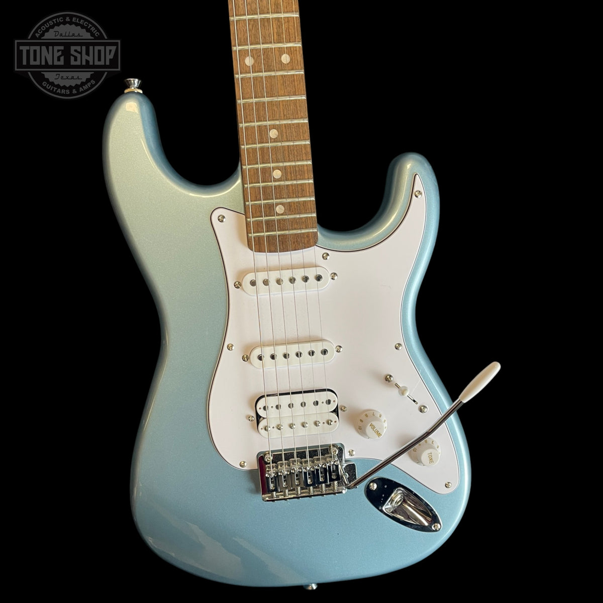Front of Used 2025 Squier Affinity Stratocaster Junior HSS Ice Blue Metallic TSS7571.
